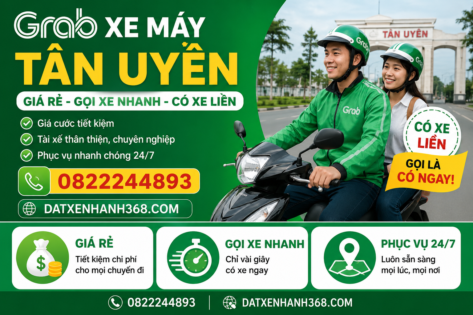 GRAB XE MÁY TÂN UYÊN GIÁ RẺ- GỌI XE NHANH- CÓ XE LIỀN
