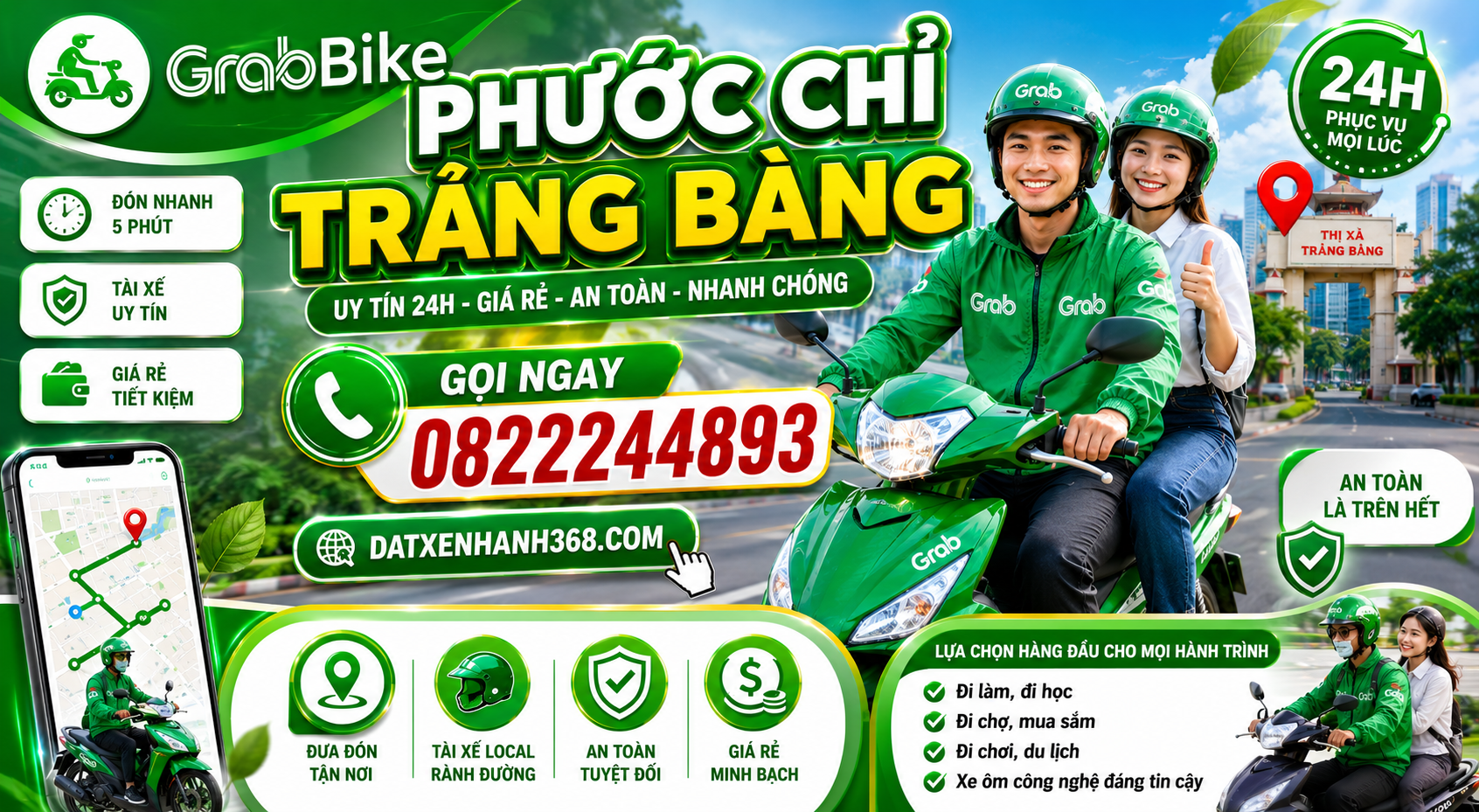 GRAB BIKE PHƯỚC CHỈ TRẢNG BÀNG ☎️ UY TÍN GIÁ RẺ 24/24