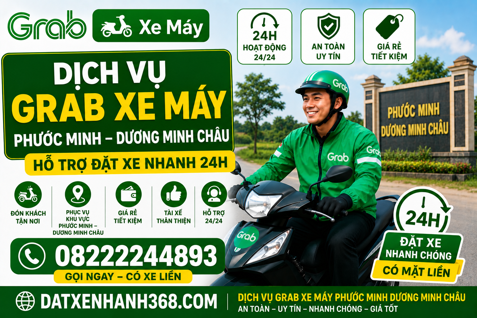 DICH VỤ GRAB XE MÁY PHƯỚC MINH DƯƠNG MINH CHÂU - HỖ TRỢ ĐẶT XE NHANH 24H