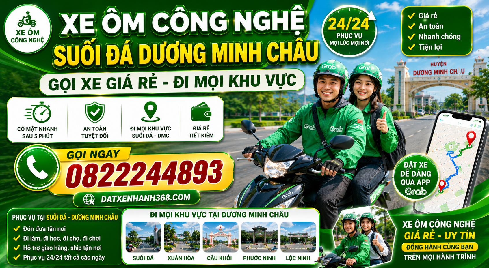 E ÔM CÔNG NGHỆ SUỐI ĐÁ DƯƠNG MINH CHÂU - GỌI XE GIÁ RẺ ĐI MỌI KHU VỰC