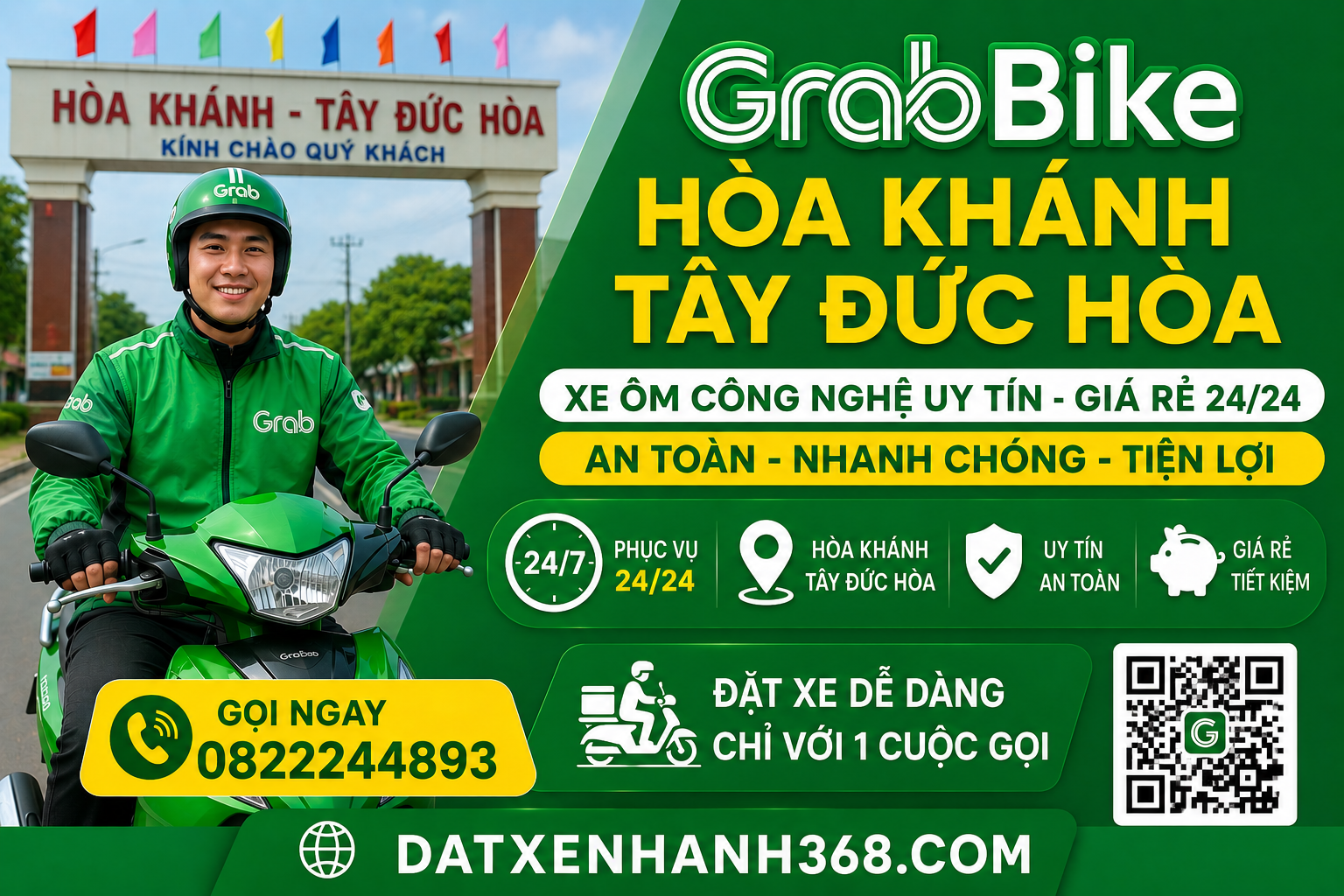 GRAB HÒA KHÁNH TÂY ĐỨC HÒA GIÁ RẺ 24/24 -XE ÔM CÔNG NGHỆ UY TÍN