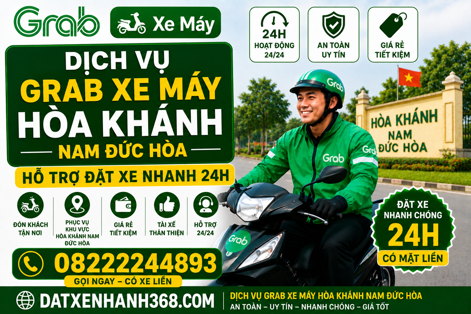 DICH VỤ GRAB XE MÁY HÒA KHÁNH NAM ĐỨC HÒA - HỖ TRỢ ĐẶT XE NHANH 24H
