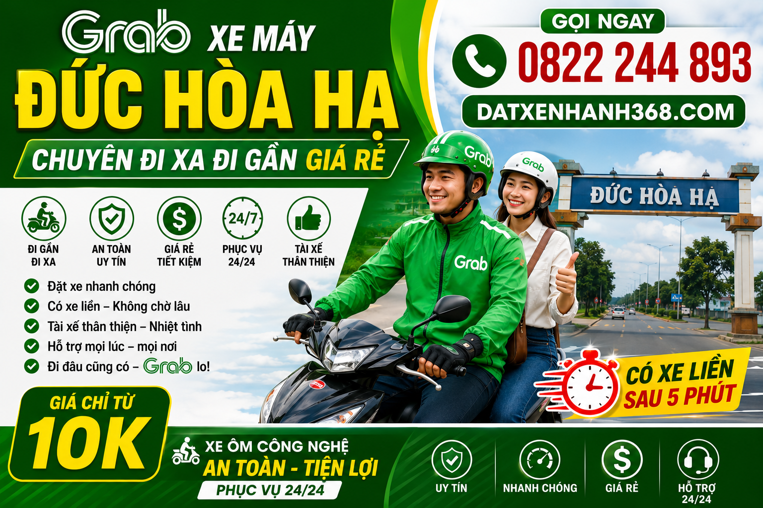 GRAB XE MÁY ĐỨC HÒA HẠ - CHUYÊN ĐI XA ĐI GẦN GIÁ RẺ