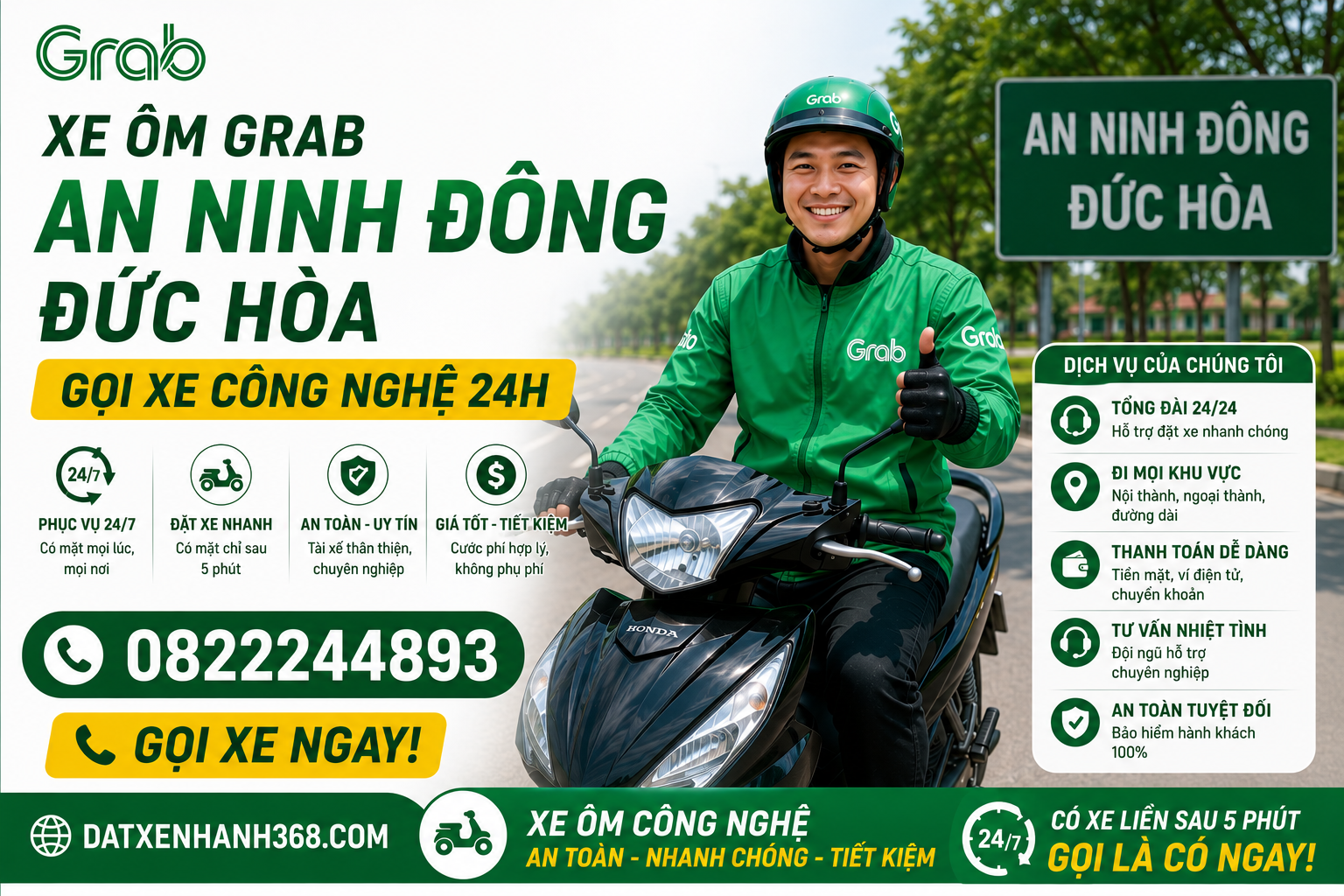 XE ÔM GRAB AN NINH ĐÔNG ĐỨC HÒA - GỌI XE CÔNG NGHỆ 24H
