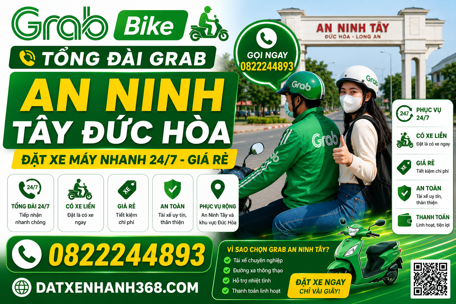 TỔNG ĐÀI GRAB AN NINH TÂY ĐỨC HÒA - ĐẶT XE MÁY NHANH 24/7 GIÁ RẺ