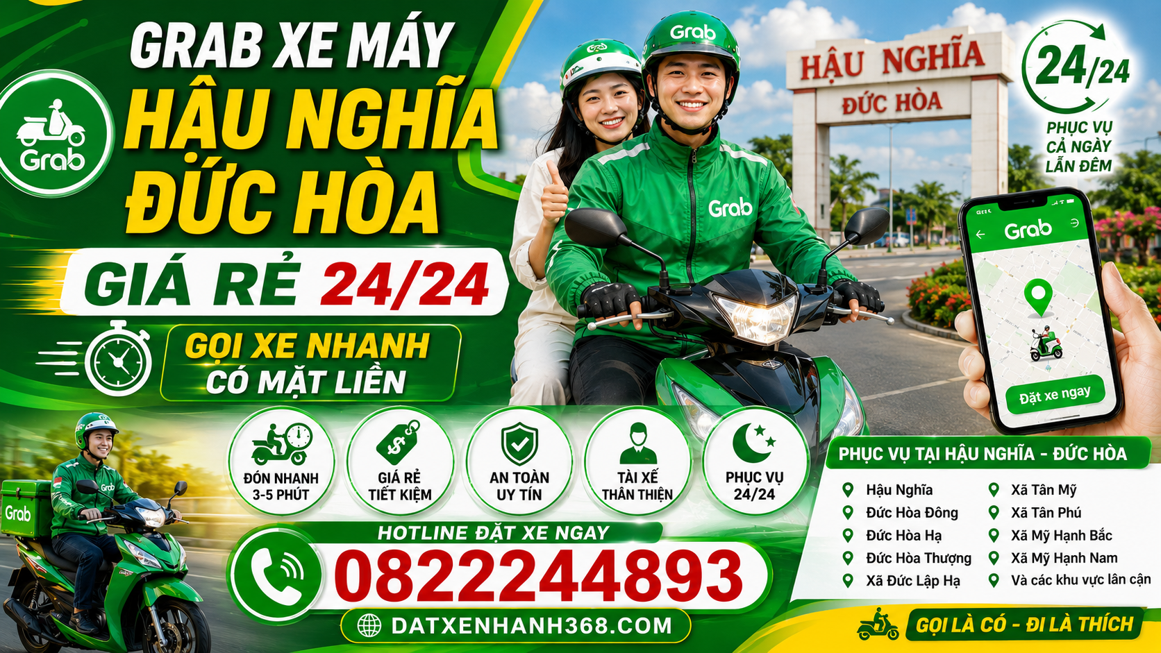 GRAB XE MÁY HẬU NGHĨA ĐỨC HÒA GIÁ RẺ 24/24 - GỌI XE NHANH CÓ MẶT LIỀN