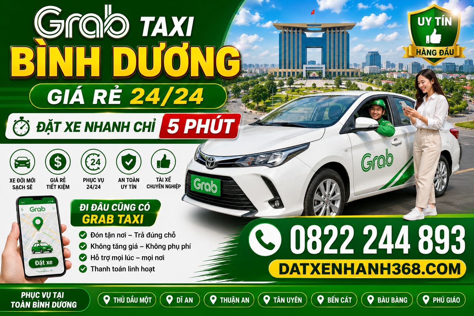 GRAB TAXI BÌNH DƯƠNG GIÁ RẺ 24/24 ☎️ ĐẶT XE CHỈ 5 PHÚT