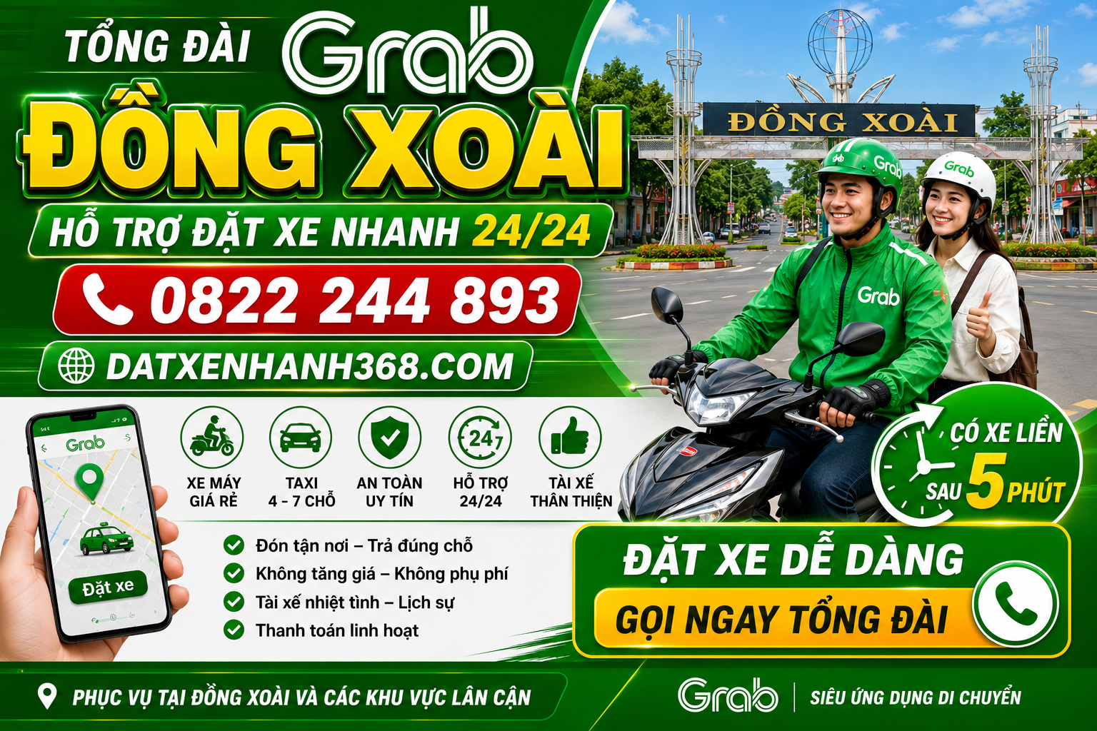 TỔNG ĐÀI GRAB ĐỒNG XOÀI - HỖ TRỢ ĐẶT XE NHANH 24/24